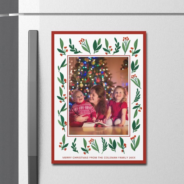 Red Green Holly Berry Christmas Photo Magnet Card (Creator Uploaded)