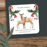 RED GREEN HOLLY BERRY DEER DUO NEW YEAR ADDRESS SQUARE STICKER<br><div class="desc">If you need any further customisation please feel free to message me on yellowfebstudio@gmail.com.</div>