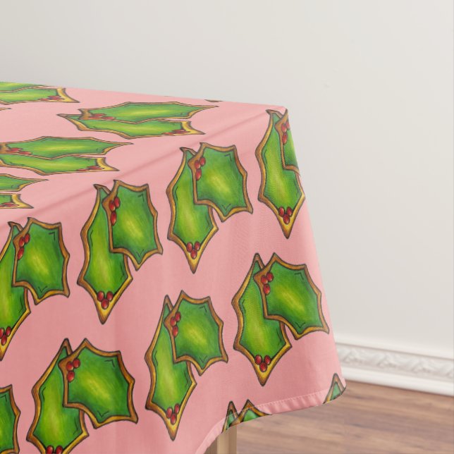 Red Green Holly Leaf Christmas Xmas Holiday Cookie Tablecloth (In Situ)