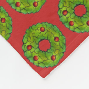 Red Green Holly Wreath Xmas Christmas Holiday Fleece Blanket