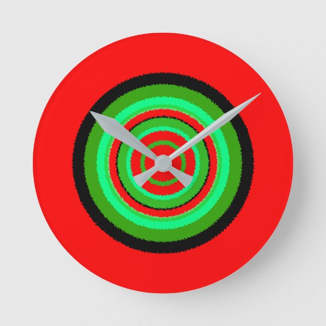 Red Green Irregular Circular Pattern Round Clock (Front)