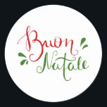 Red Green Italian Merry Christmas Classic Round Sticker<br><div class="desc">Green and Red Merry Christmas (Buon Natale) text in Italian with Italian flag colours.</div>