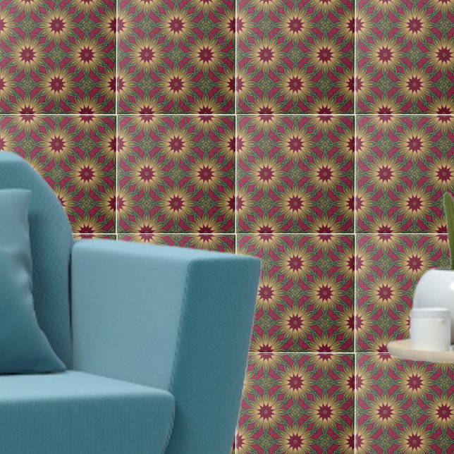 Red Green Kaleidoscope Geometric Floral Pattern  Tile (Creator Uploaded)