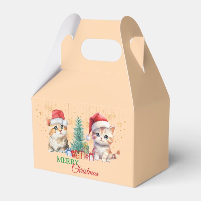 Red Green kitten cat Santa Merry Christmas Party  Favour Box (Front Side)