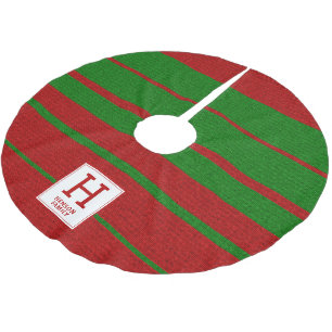 Red Green Knitting Stripe Pattern Monogram Brushed Polyester Tree Skirt