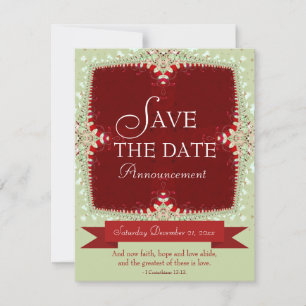 Red + Green Lace Save the Date Invitation