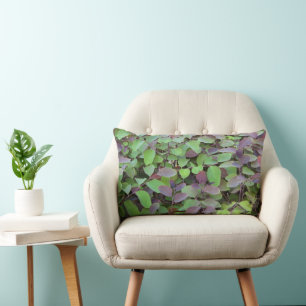 Red & Green Leaves Branches Photography Lumbar Cushion