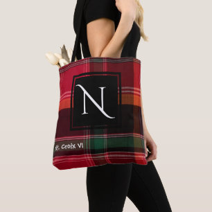 Red Green Madras Plaid Monogram N Tote Bag