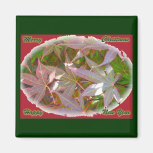 Red Green Maple Leaves Christmas New Year Magnet