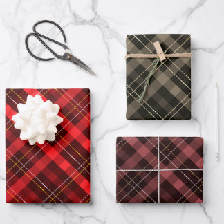 Red green maroon brown checks Christmas pattern  Wrapping Paper Sheet