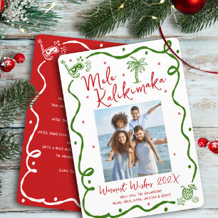 Red Green Mele Kalikimaka Photo Doodle Christmas Holiday Card