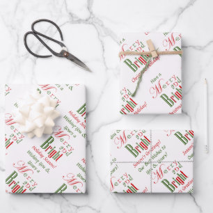 Red, Green Merry and Bright Personalised Christmas Wrapping Paper Sheet
