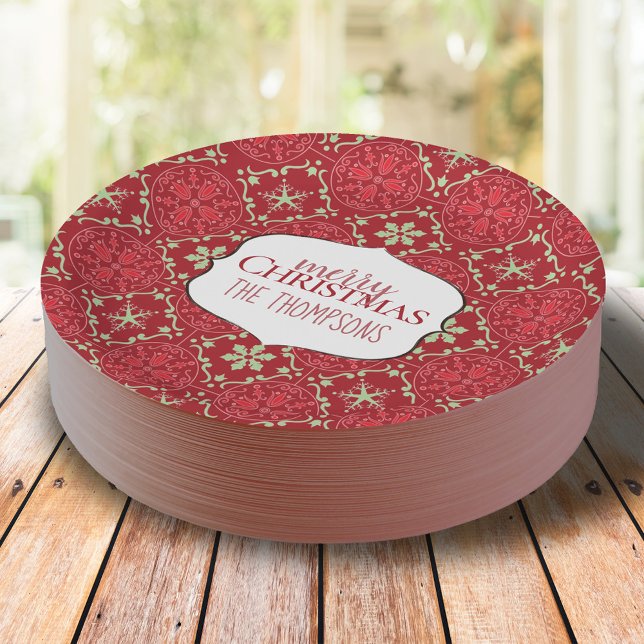 Red Green Merry Christmas Pattern Custom Paper Plate (Merry Christmas paper plate)
