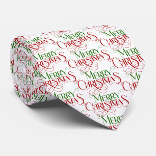 Red & Green Merry Christmas Retro Typography Tie