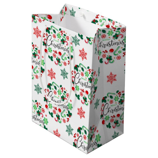 Red Green Merry Christmas Wreath Medium Gift Bag (Back Angled)