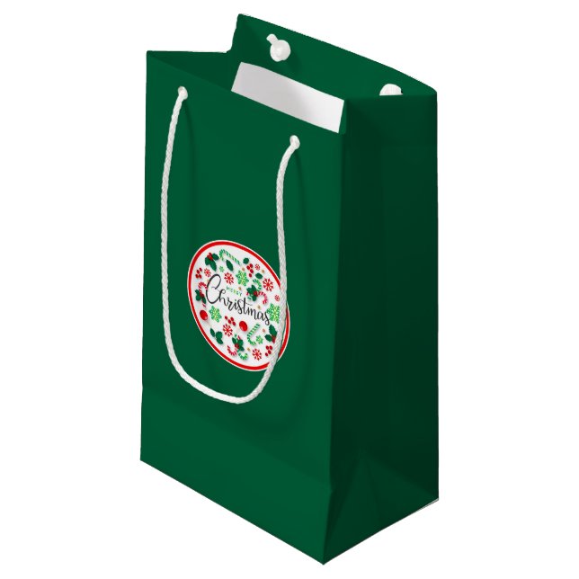 Red Green Merry Christmas Wreath Small Gift Bag (Front Angled)
