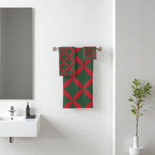 Red Green Mid Century Modern Holiday Bath Towel Set