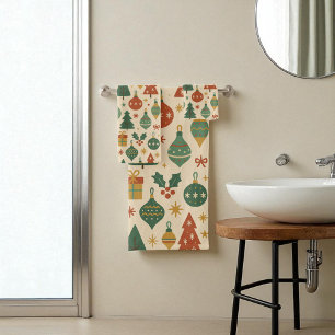 Red Green Mid Century Modern Holiday Bath Towel Set
