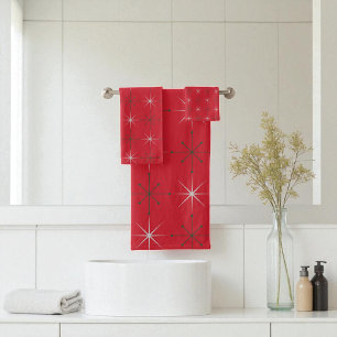 Red Green Mid Century Modern Holiday Bath Towel Set