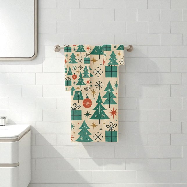 Red Green Mid Century Modern Holiday Bath Towel Set (Creator Uploaded)