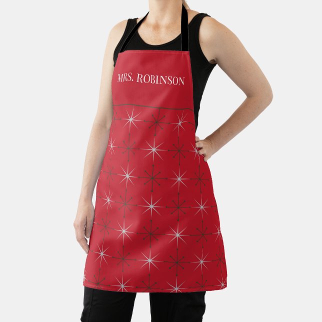 Red Green Mid Century Modern Holiday Retro Atomic  Apron (Insitu)