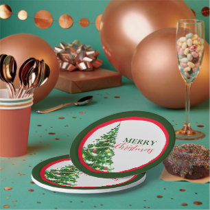Red Green Minimalist Merry Christmas Party Paper Plate