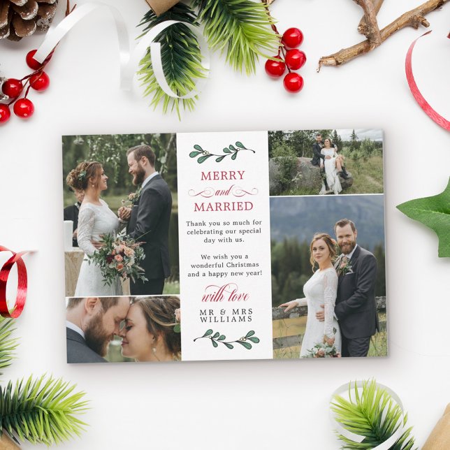 Red Green Mistletoe Merry Married Christmas Thank You Card (Creator Uploaded)