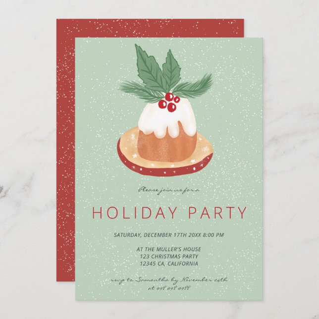 Red green mistletoe rustic Christmas cake party Invitation (Front/Back)