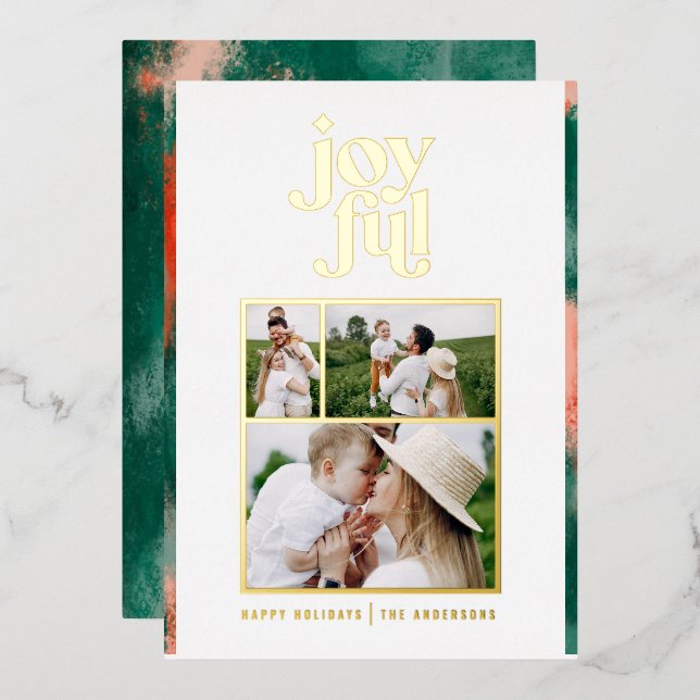 Red + green modern abstract joyful 3 photo  foil h (Front/Back)