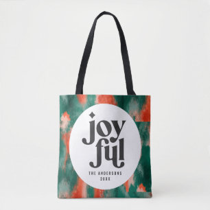 Red + green modern abstract joyful holiday tote bag