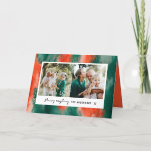 Red + green modern abstract painted holiday card
