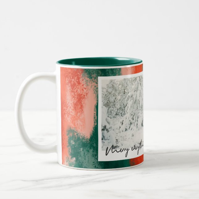 red & green modern abstract painted holiday Two-Tone coffee mug (Left)