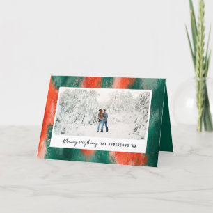 Red + green modern abstract painted photo holiday card