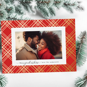 Red Green Modern Calligraphy Christmas Gold Plaid