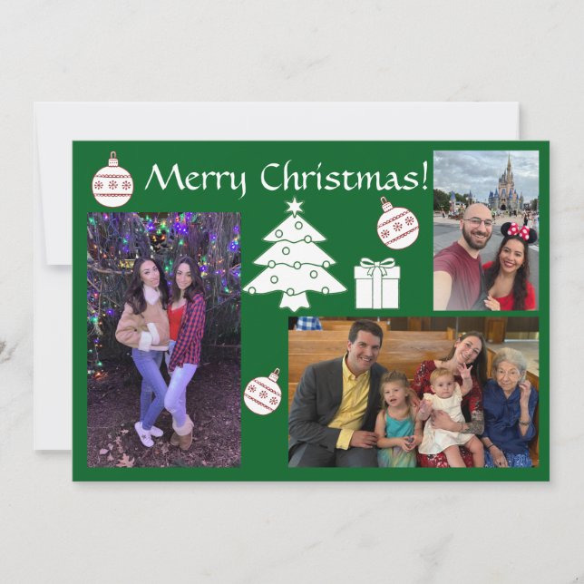 Red & Green Modern Multiple Photo Holiday Card (Front)