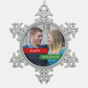 Red Green Modern Photo Snowflake Ornament