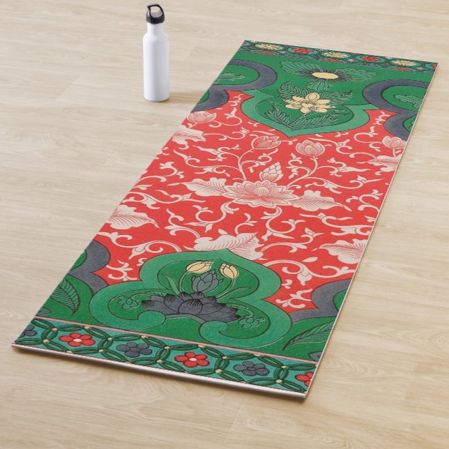 Red & Green Mystic Lotus Chinoiserie Yoga Mat (In Situ)