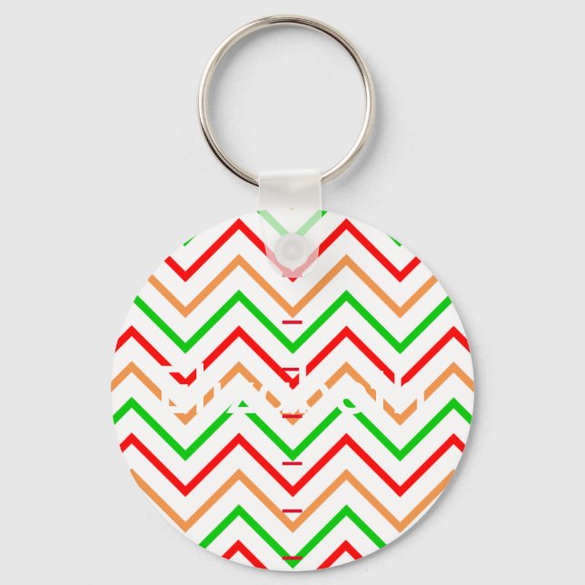 Red Green Orange Chevron Personalised Name Key Ring (Front)