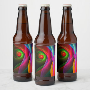 Red Green Orange Modern Abstract Art Pattern #22 Beer Bottle Label