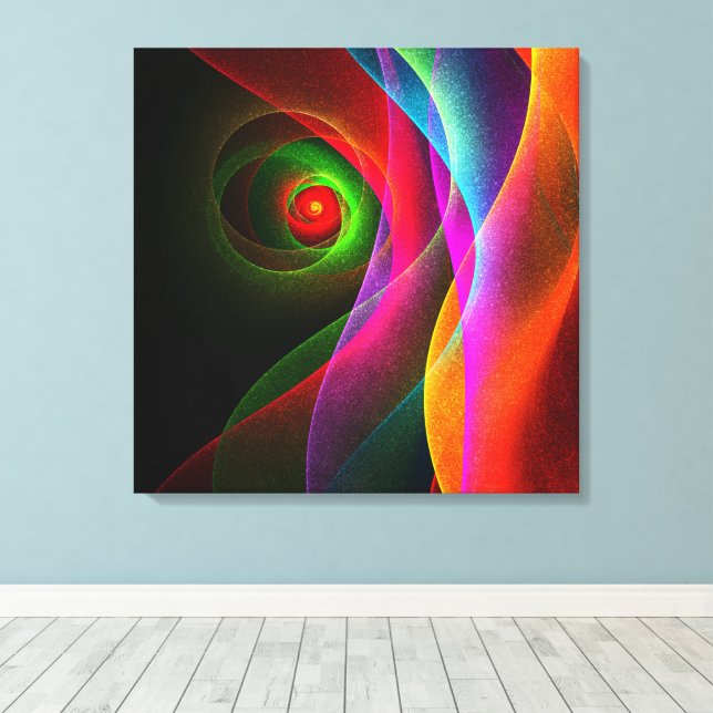 Red Green Orange Modern Abstract Art Pattern #22 Canvas Print (Insitu(Wood Floor))