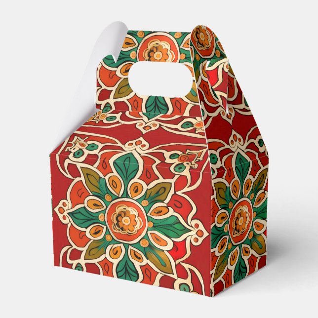 Red Green Orange Yellow Azulejos Floral Pattern Favour Box (Front Side)