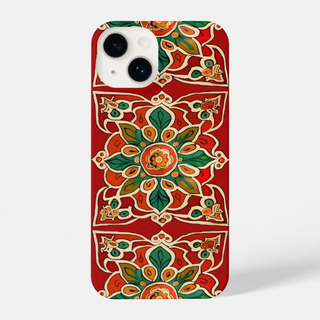 Red Green Orange Yellow Azulejos Floral Pattern iPhone Case (Back)