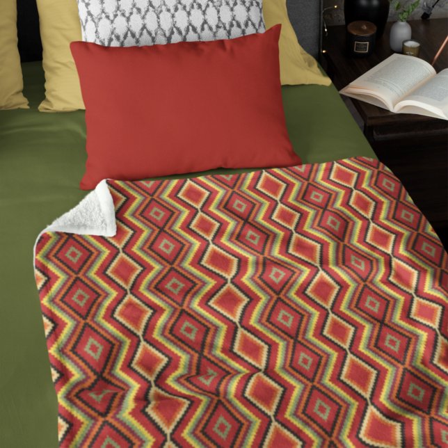 Red Green Orange Yellow Black Tribal Art Pattern Fleece Blanket (Creator Uploaded)
