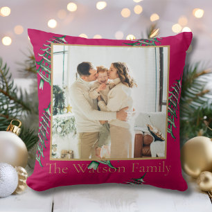 Red green Pagoda Merry Christmas Tree 1-Photo  Cushion