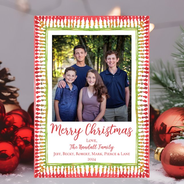 Red & Green Painted Frame Christmas Card, Holiday  (Creator Uploaded)