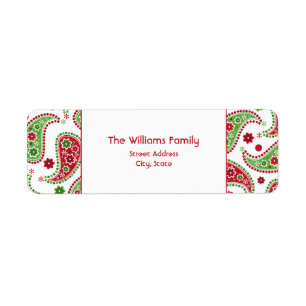 Red & Green Paisley Christmas Address Label