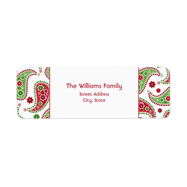 Red & Green Paisley Christmas Address Label (Front)