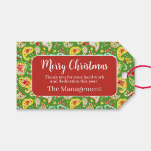 Red green paisley watercolor Christmas business Gift Tags