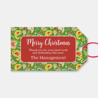 Red green paisley watercolor Christmas business Gift Tags