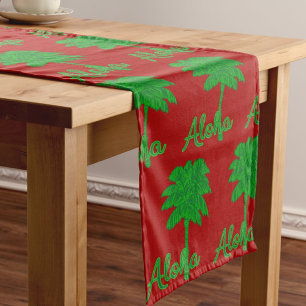 Red Green Palm Aloha Tropical Holiday Short Table Runner